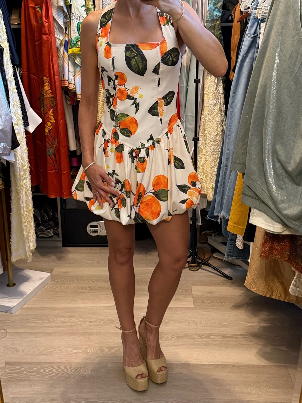 Zara Orange Blossom Floral Bubble Mini Dress